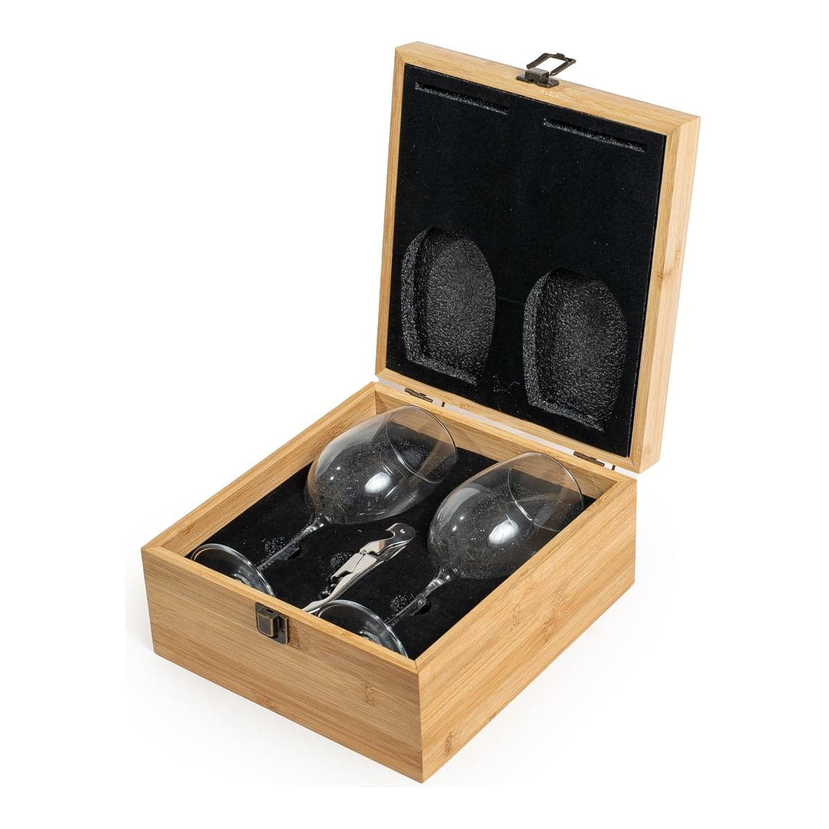 Set De Vino Caja Bamboo Con Copas