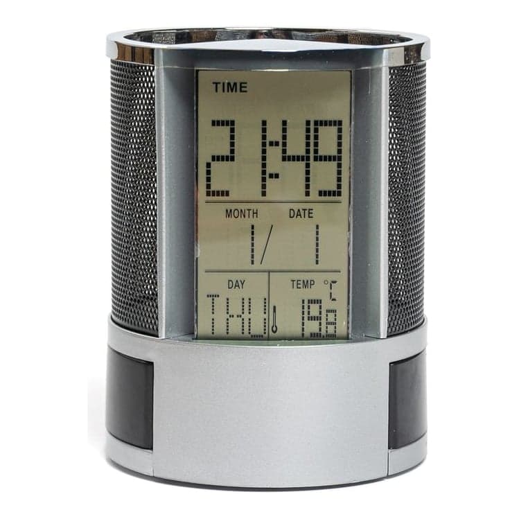 Portalápiz Circular Con Reloj Y Alarma
